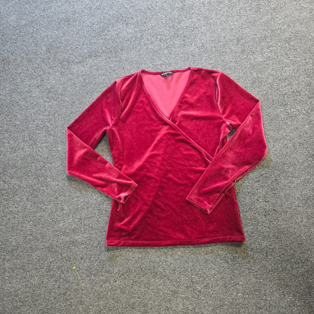 J Crew Top Womens Medium Red Velour Deep V Long Sleeve Deep V Stretchy Casual
